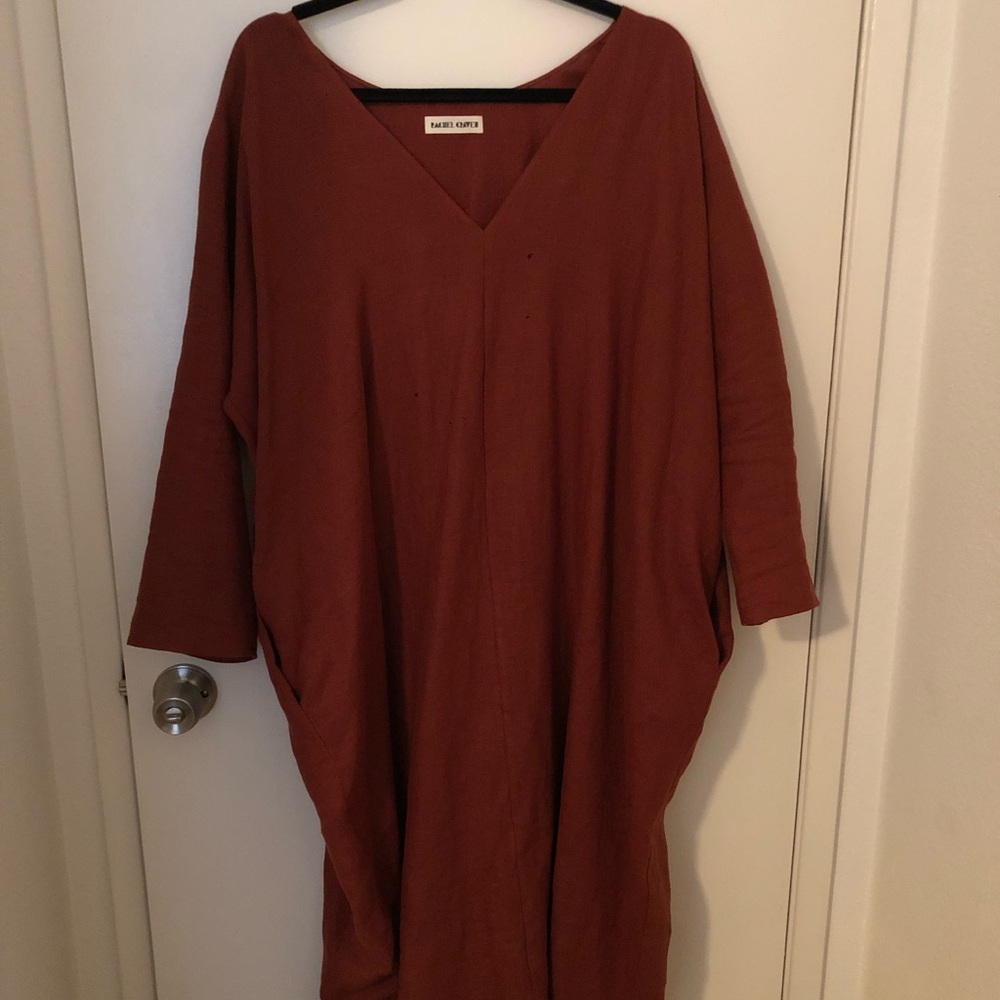 Rachel Craven V Neck linen dress in Rust